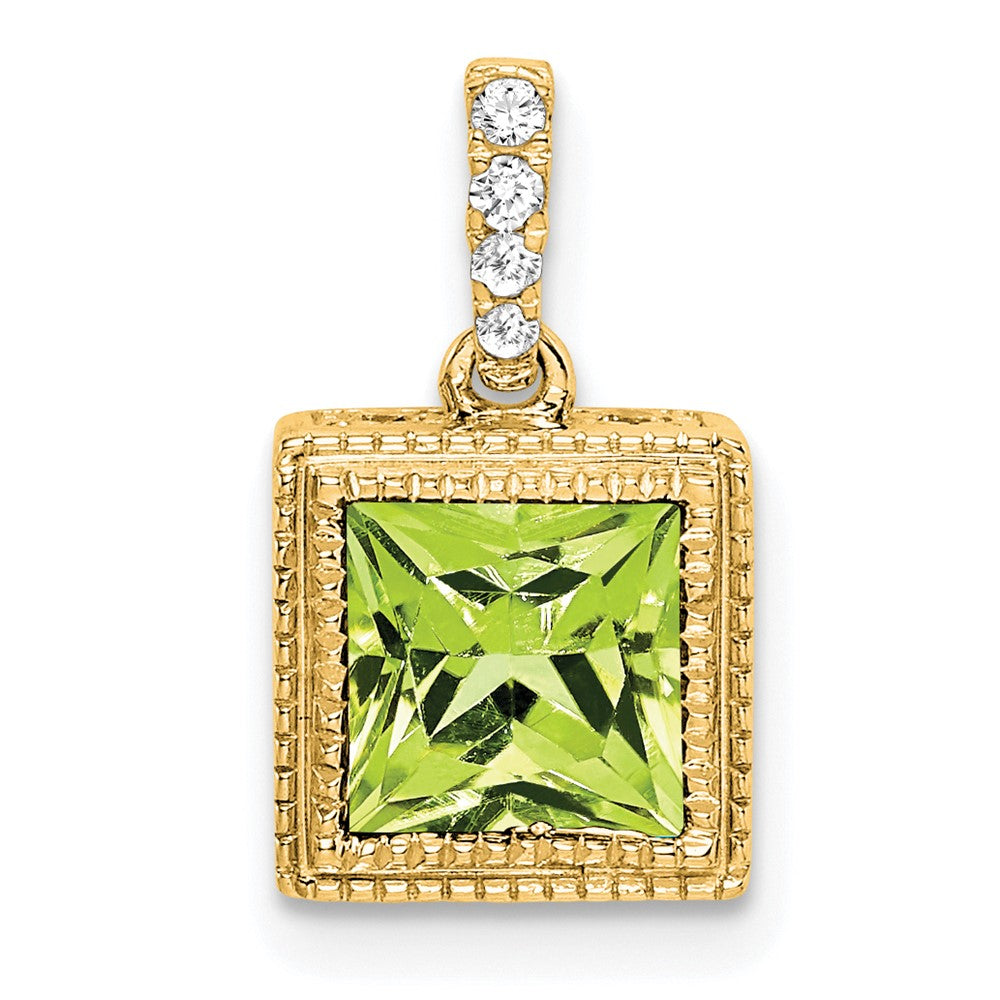 Colgante con Peridoto Cuadrado y Diamantes en Oro Amarillo de 14k