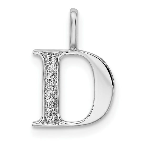 Dije de Inicial con Letra D y Diamante en Oro Blanco de 14k