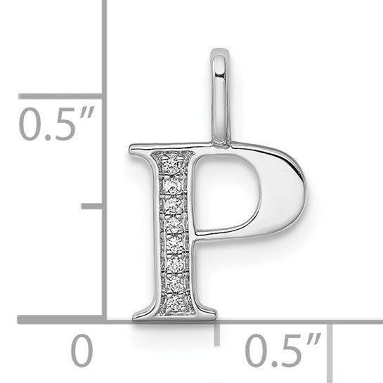 Colgante de Inicial "P" en Oro Blanco de 14K con Diamantes