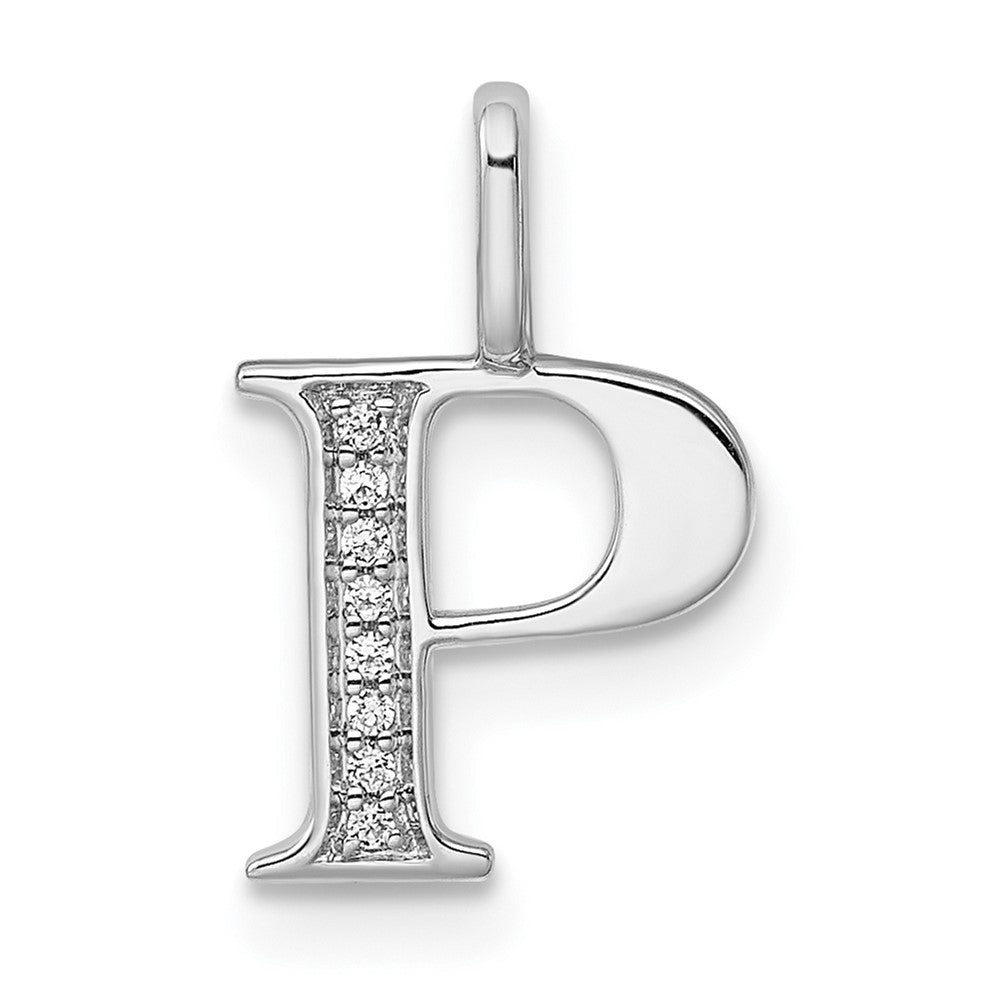 Colgante de Inicial "P" en Oro Blanco de 14K con Diamantes