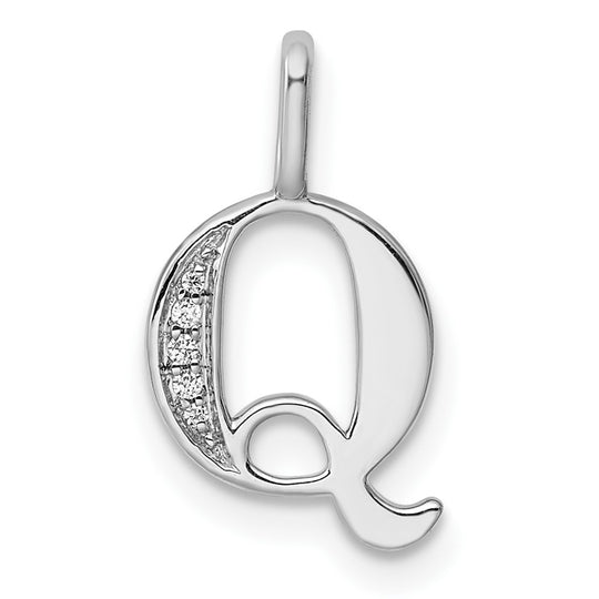 Colgante Inicial "Q" en Oro Blanco de 14k con Diamantes