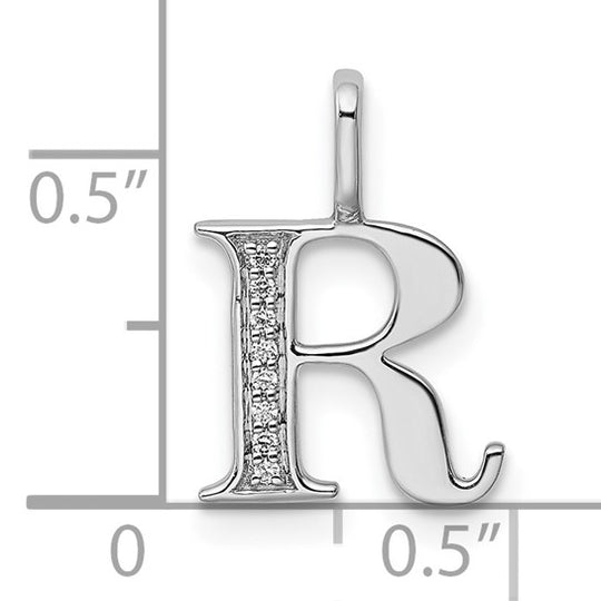 Colgante Inicial "R" en Oro Blanco de 14k con Diamantes