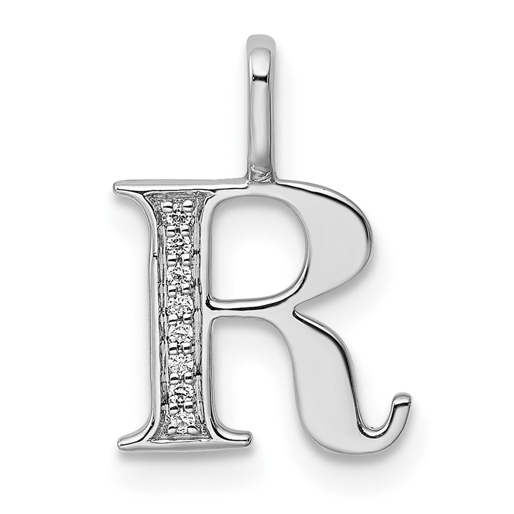 Colgante Inicial "R" en Oro Blanco de 14k con Diamantes