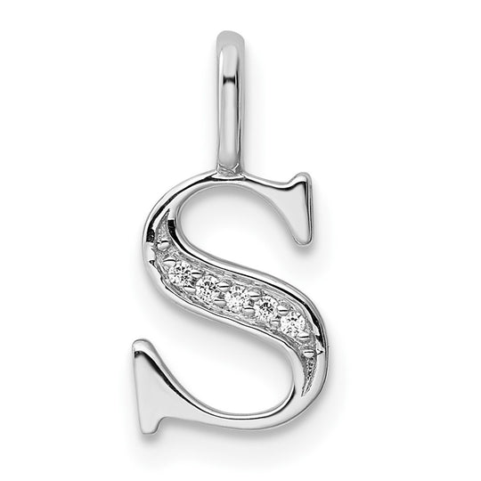 Colgante de Oro Blanco de 14k con Diamante e Inicial "S"