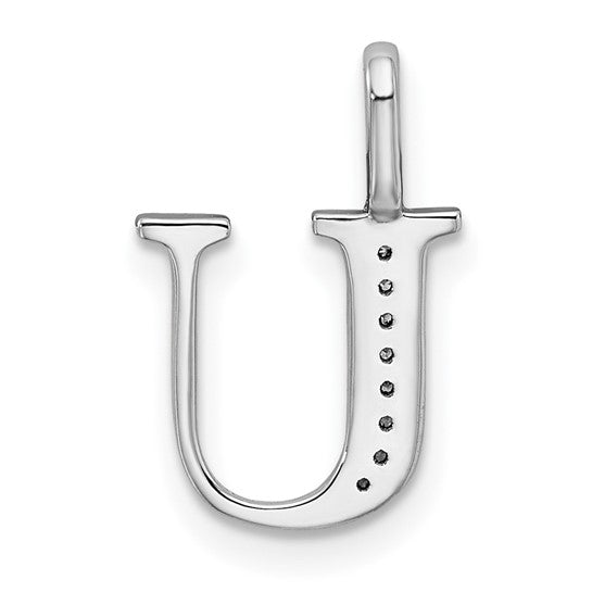 Colgante de Inicial "U" en Oro Blanco de 14k con Diamantes