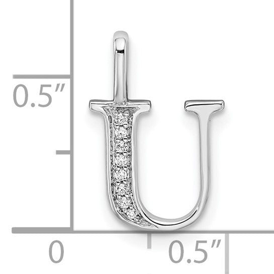 Colgante de Inicial "U" en Oro Blanco de 14k con Diamantes