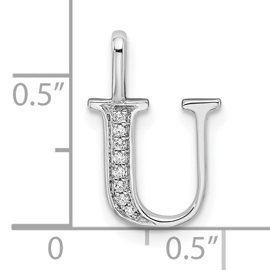 Colgante de Inicial "U" en Oro Blanco de 14k con Diamantes