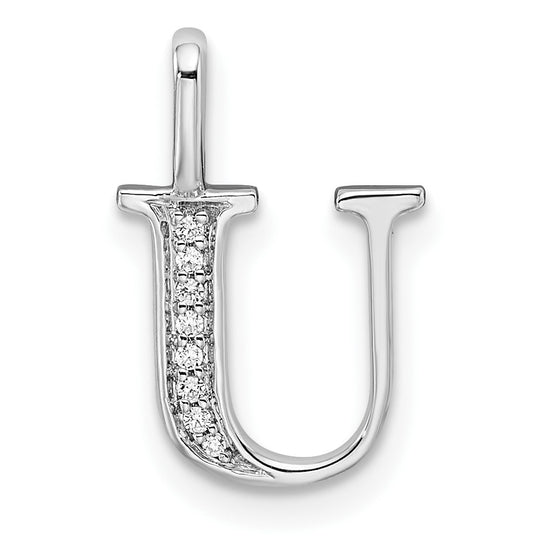 Colgante de Inicial "U" en Oro Blanco de 14k con Diamantes