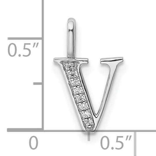 Colgante con la Inicial "V" en Oro Blanco 14k y Diamante