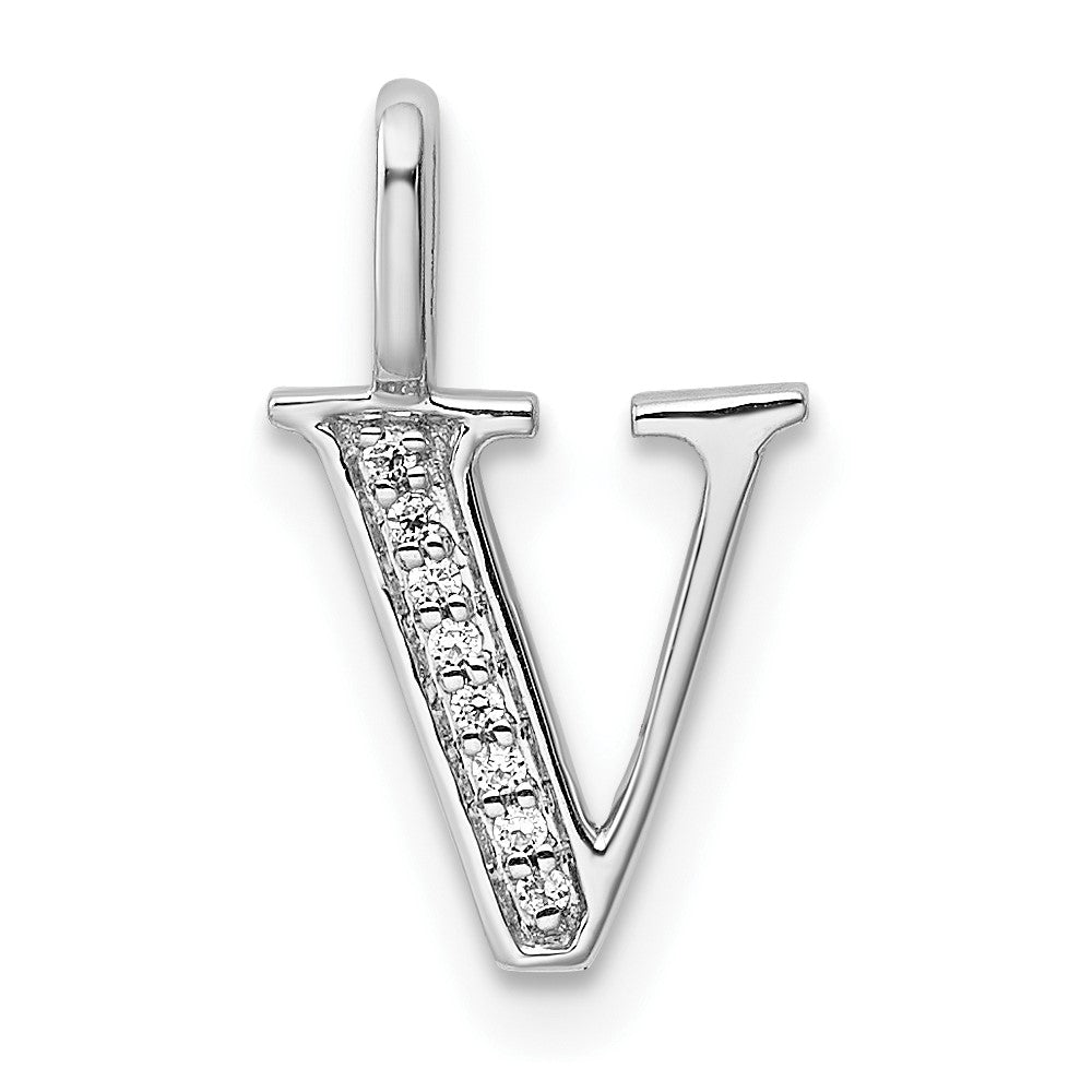 Colgante con la Inicial "V" en Oro Blanco 14k y Diamante