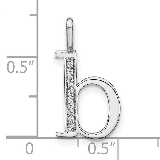 Colgante Inicial Letra B en Minúscula en Oro Blanco de 14k con Diamante