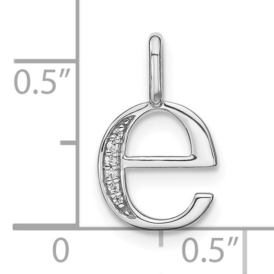 Dije con la Inicial "E" en Minúscula en Oro Blanco de 14k con Diamante