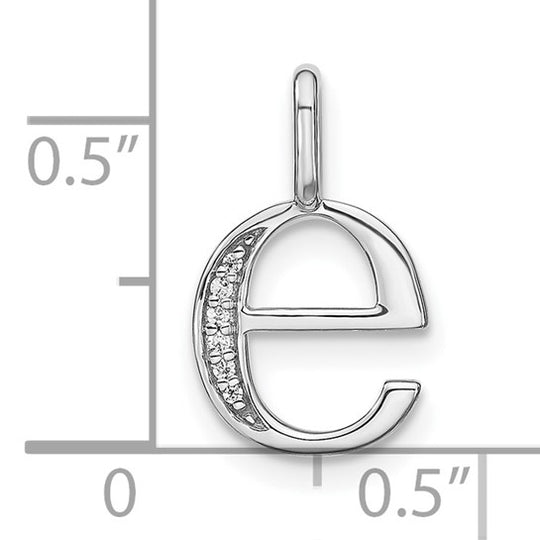 Dije con la Inicial "E" en Minúscula en Oro Blanco de 14k con Diamante