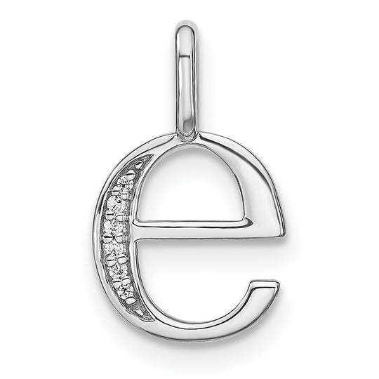 Dije con la Inicial "E" en Minúscula en Oro Blanco de 14k con Diamante