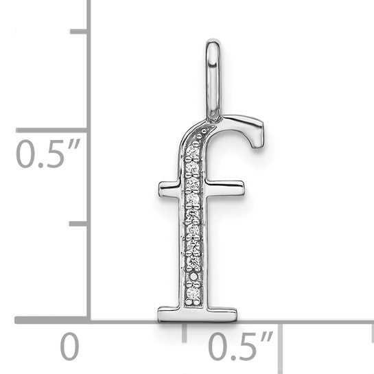 Colgante de Letra "F" Minúscula en Oro Blanco de 14k con Diamantes