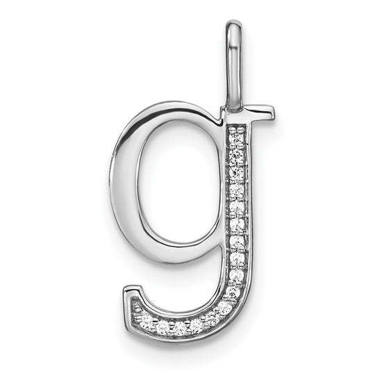 Dije de Inicial con Letra "g" en Minúscula con Diamante en Oro Blanco de 14k