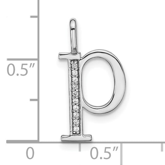 Dije Inicial "p" en Minúscula con Diamante en Oro Blanco de 14k