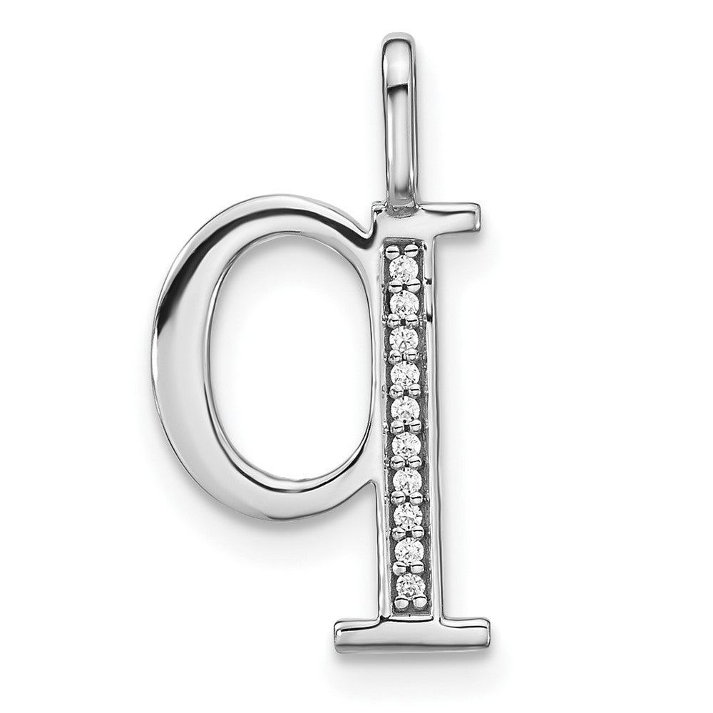 Colgante Inicial "q" en Minúscula en Oro Blanco de 14k con Diamante