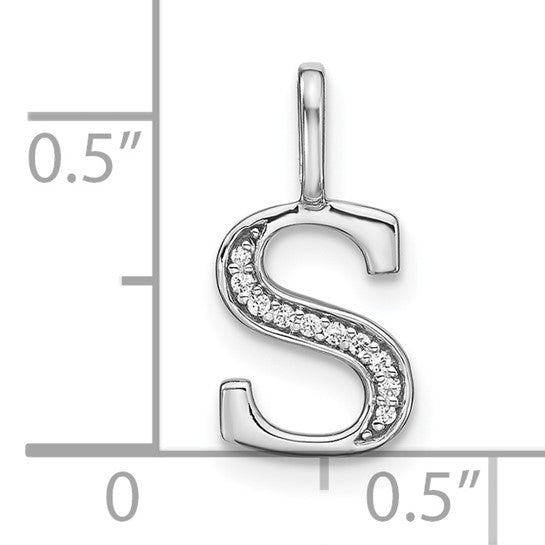 Colgante de Oro Blanco de 14k con Diamante e Inicial "s" en Minúscula