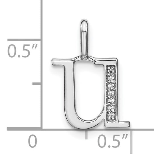 Colgante de Inicial "u" Minúscula en Oro Blanco de 14k con Diamantes