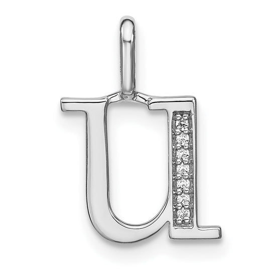 Colgante de Inicial "u" Minúscula en Oro Blanco de 14k con Diamantes