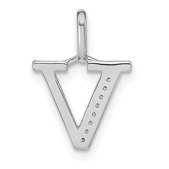 Colgante con la Inicial "V" en Oro Blanco de 14k y Diamante (Letra Minúscula)