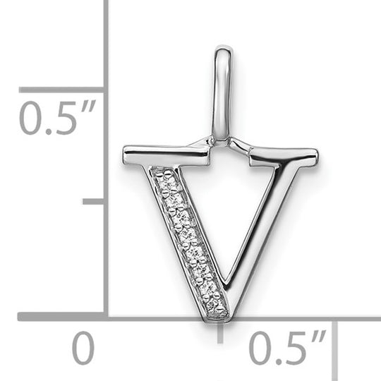 Colgante con la Inicial "V" en Oro Blanco de 14k y Diamante (Letra Minúscula)