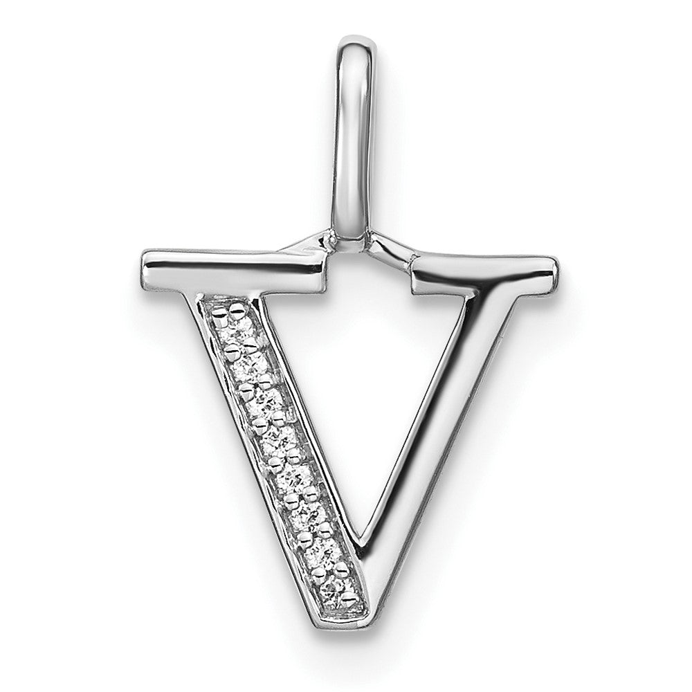 Colgante con la Inicial "V" en Oro Blanco de 14k y Diamante (Letra Minúscula)