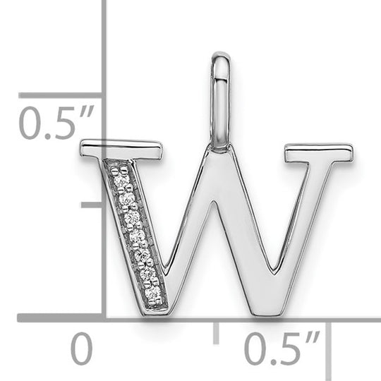 Colgante Inicial Minúscula "W" con Diamantes en Oro Blanco de 14k