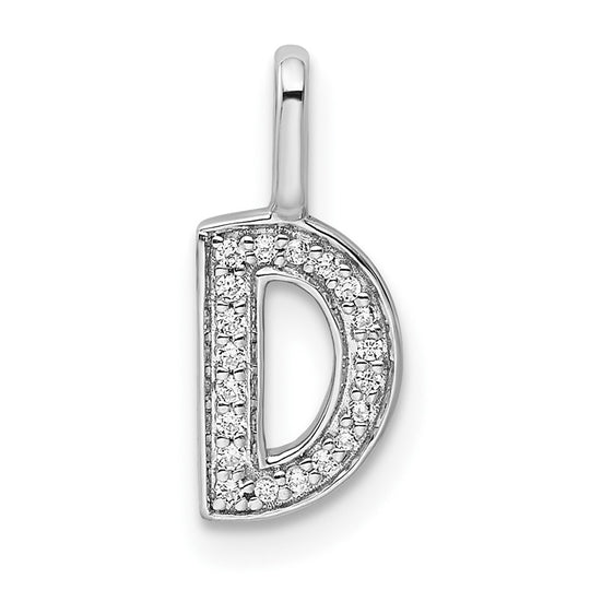 Dije de Inicial con Letra D y Diamante en Oro Blanco de 14k