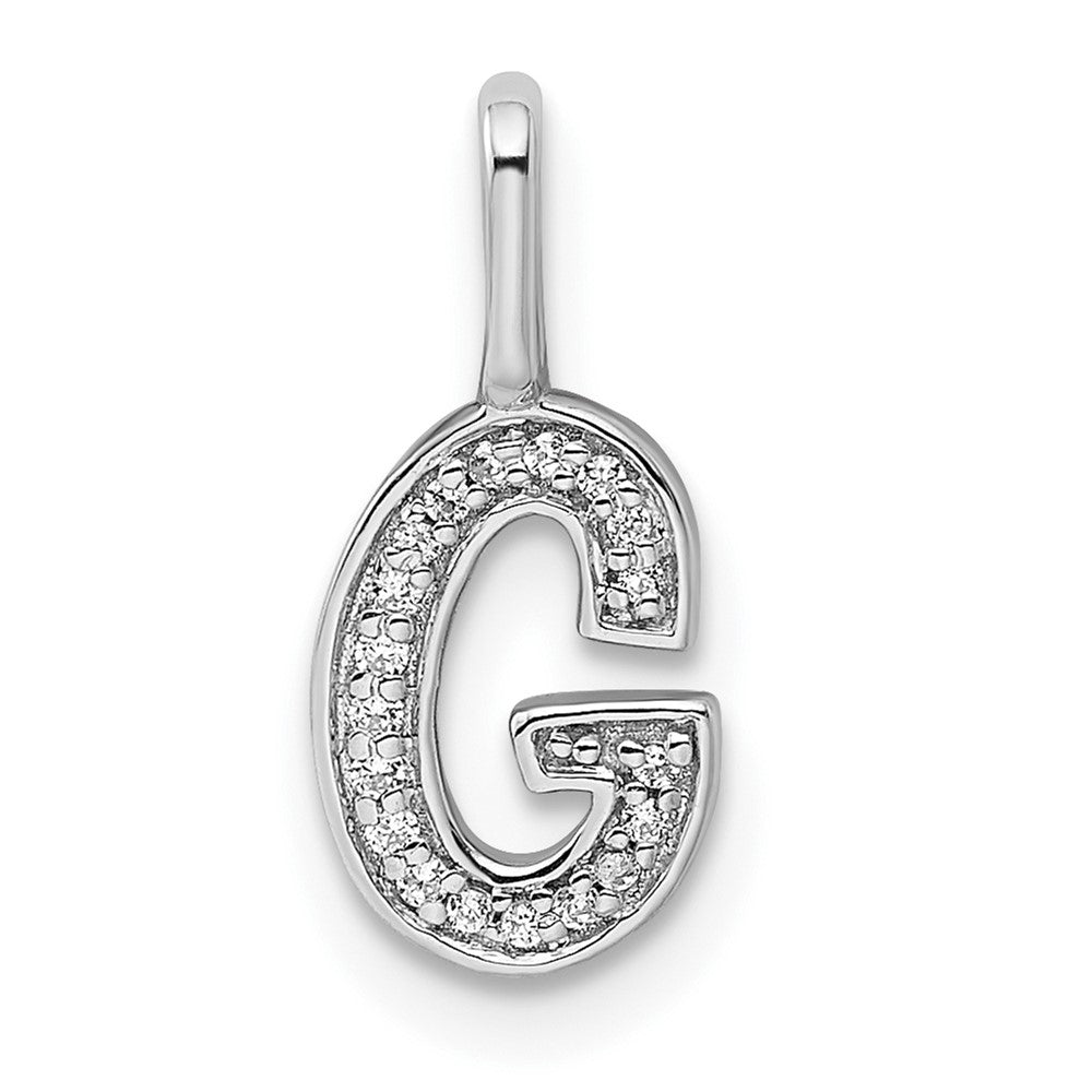 Dije Inicial Letra G con Diamante en Oro Blanco de 14K