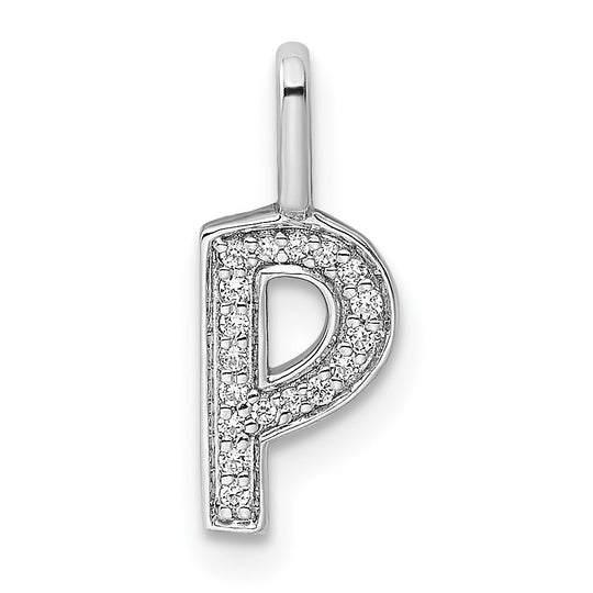 Colgante de Inicial "P" en Oro Blanco de 14K con Diamantes