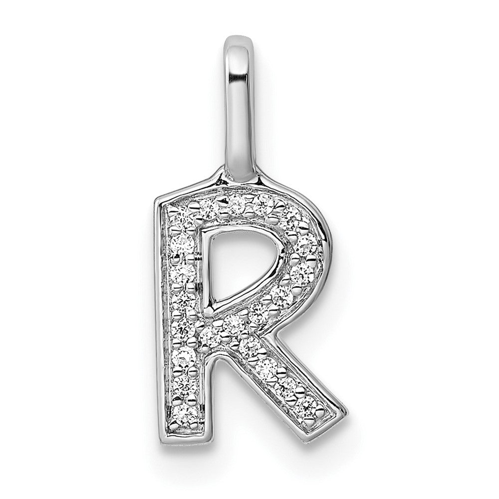 Colgante Inicial "R" en Oro Blanco de 14k con Diamantes