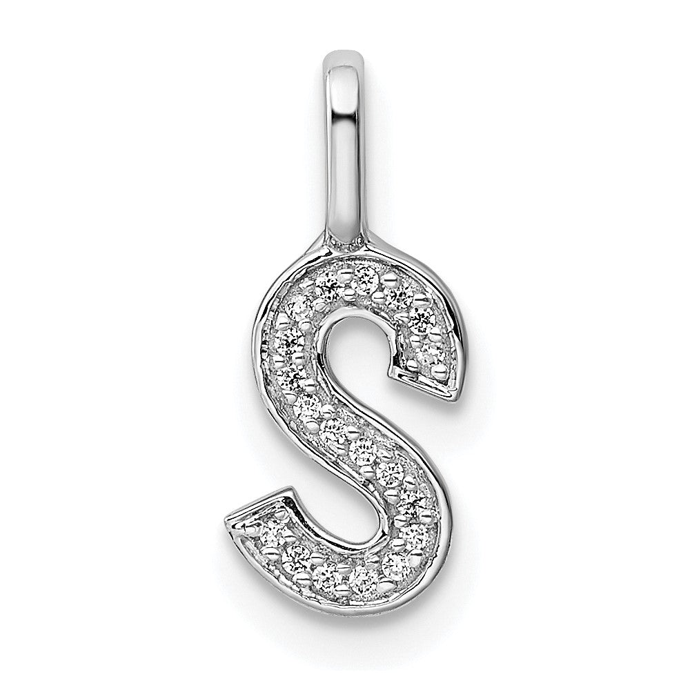 Colgante de Oro Blanco de 14k con Diamante e Inicial "S"