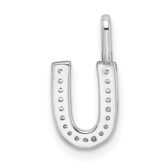 Colgante de Inicial "U" en Oro Blanco de 14k con Diamantes