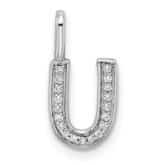 Colgante de Inicial "U" en Oro Blanco de 14k con Diamantes