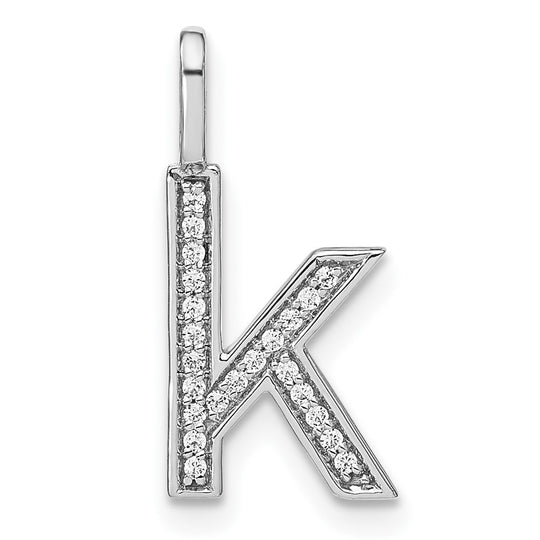 Colgante Inicial Letra K en Oro Blanco de 14K con Diamantes