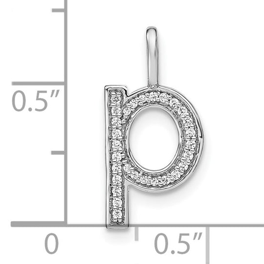 Dije Inicial "p" en Minúscula con Diamante en Oro Blanco de 14k