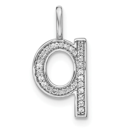 Colgante Inicial "q" en Minúscula en Oro Blanco de 14k con Diamante