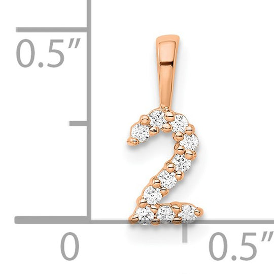 Colgante Número 2 en Oro Rosa de 14k con Diamante