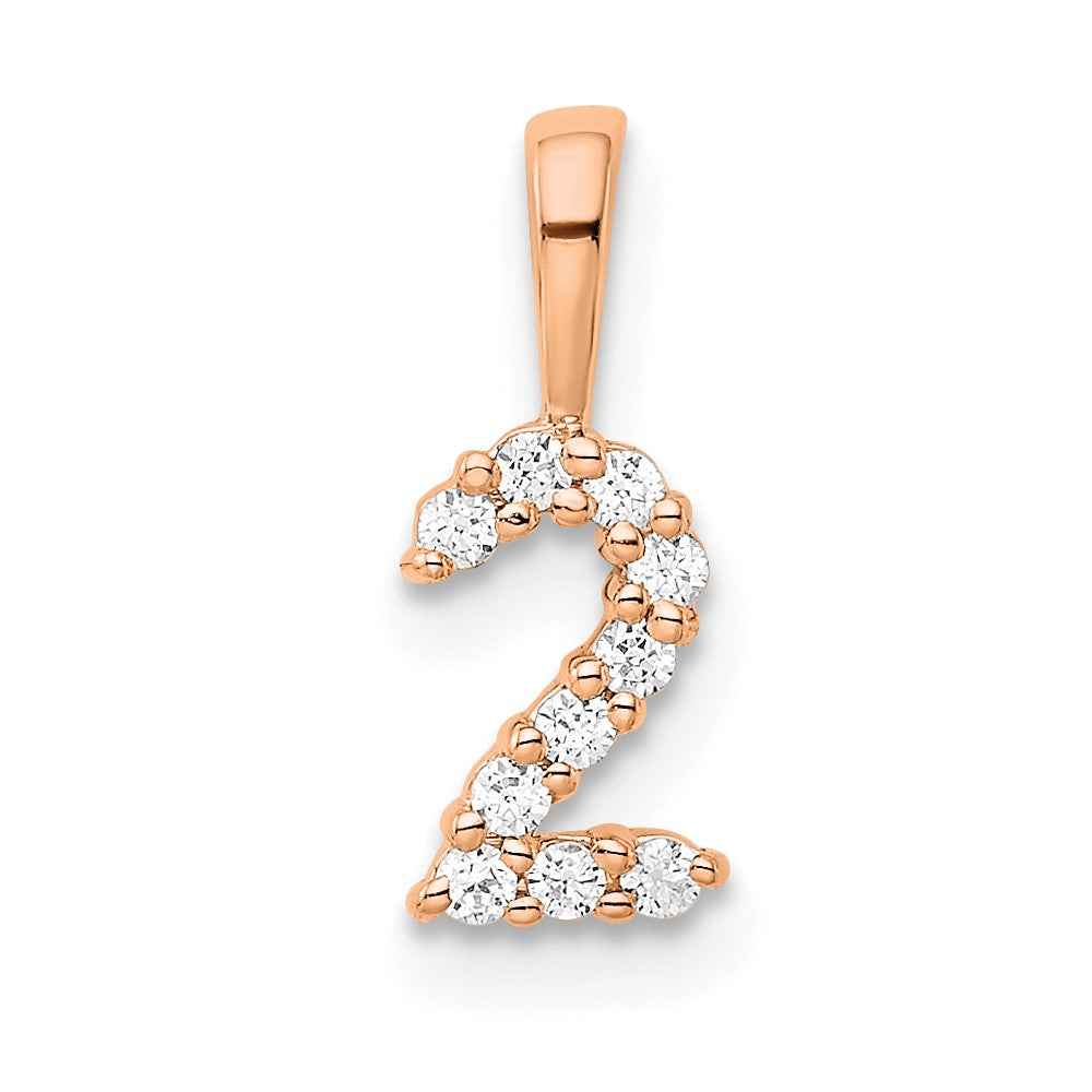 Colgante Número 2 en Oro Rosa de 14k con Diamante