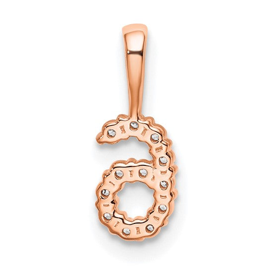 Colgante Número 6 en Oro Rosa de 14k con Diamantes