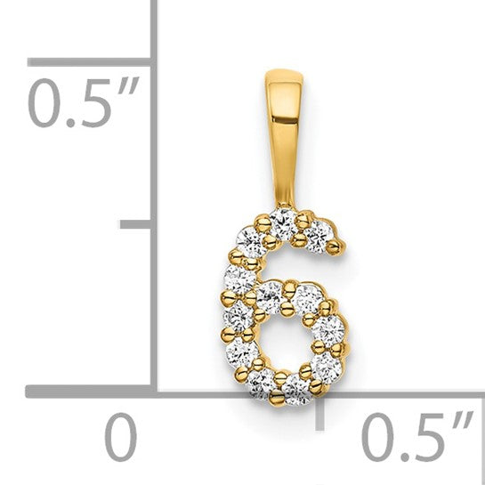 Colgante Número 6 en Oro Amarillo de 14k con Diamante