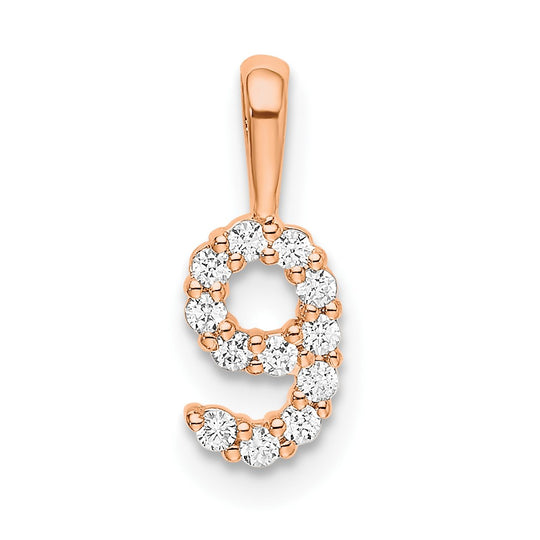 Colgante Número 9 en Oro Rosa de 14k con Diamantes