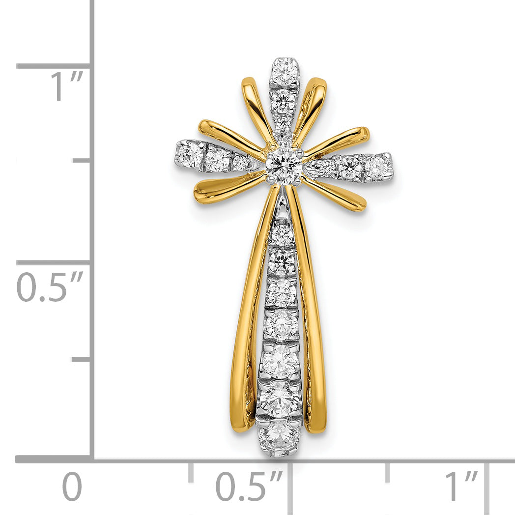 Cruz Pulida de Diamantes en Oro 14k Bicolor