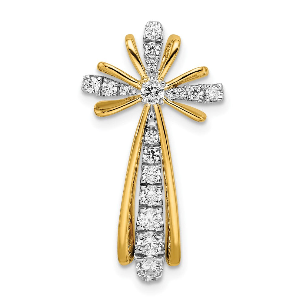 Cruz Pulida de Diamantes en Oro 14k Bicolor