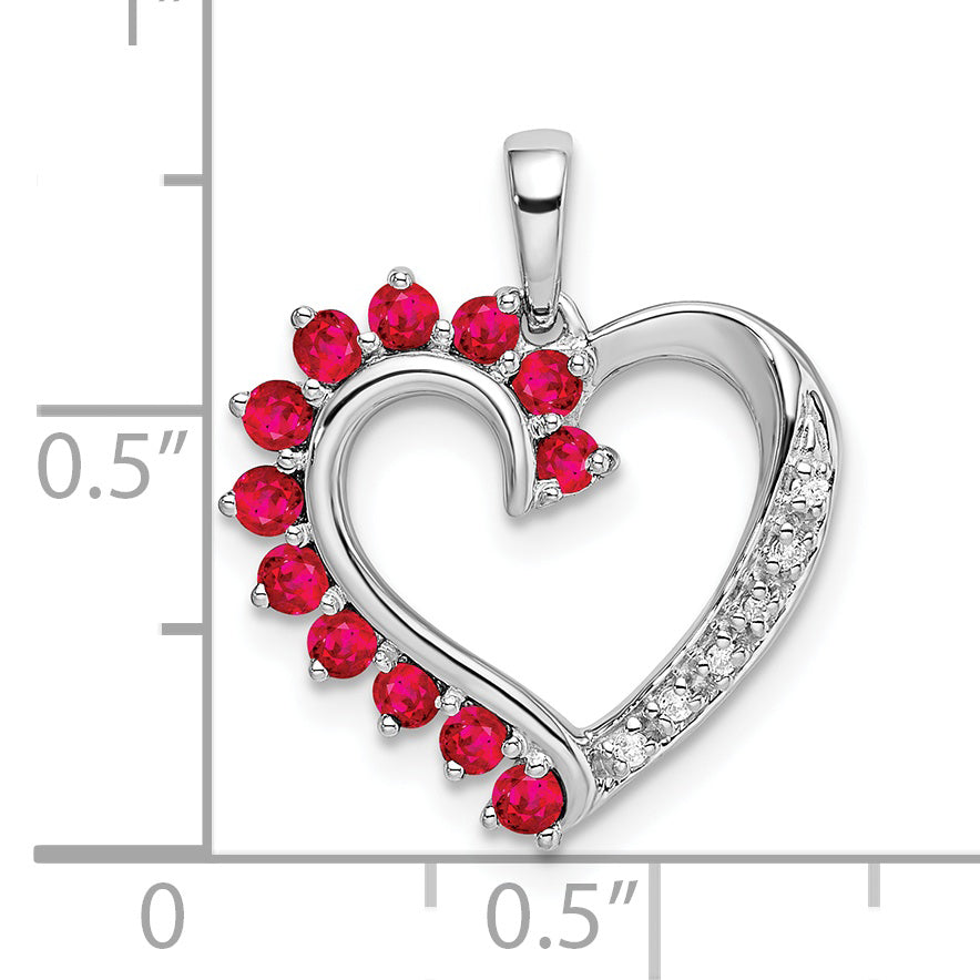 Colgante de Corazón con Rubí y Diamantes en Oro Blanco de 14k