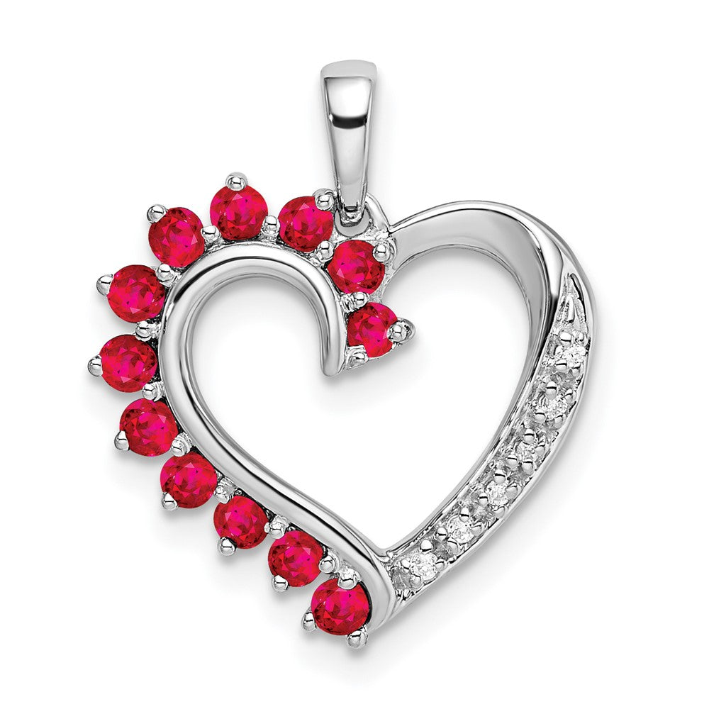 Colgante de Corazón con Rubí y Diamantes en Oro Blanco de 14k