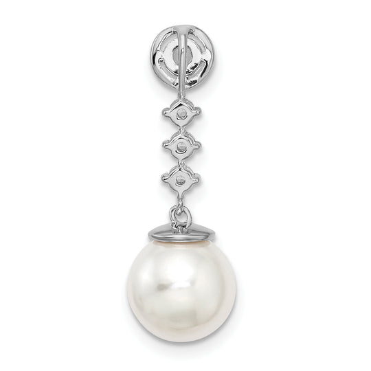 Colgante de Cadena con Perla Cultivada de Agua Dulce y Diamantes en Oro Blanco de 14k