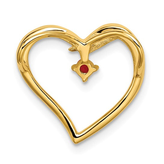 14k Heart Slide con Rubí Pulido en Oro Amarillo